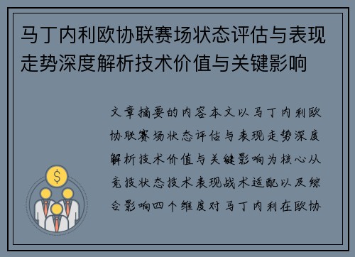 马丁内利欧协联赛场状态评估与表现走势深度解析技术价值与关键影响